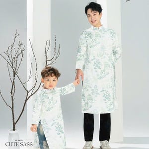 Men and Boy White Tu Minh Ao Dai Set 13C| Pre-made Vietnamese Ao Dai| Lunar New Year | Ao Dai for Girl, Mom, Dad, Boy | Ao Dai Tet|