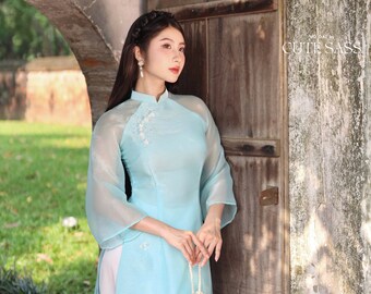 Pre-made Gấm Xanh Ao Dai for Women | Green Vietnamese