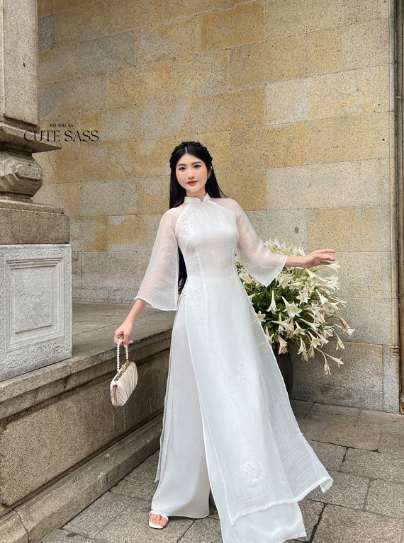 ao dai dress Elevate your bridal look with our Modern bridal adding depth and dimension Tu Minh - Blue/Cyan Ao