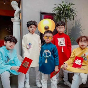 Boy Embroidery Ao Dai Top (5 Colors) 33CD34A| Lunar New Year | Ao Dai for Boy | Ao Dai Kid | Ao Dai Tet|