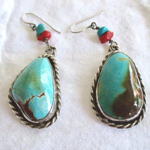 Turquoise Earrings, One-of-a-Kind, Handmade Turquoise Sterling Earrings, Hand Constructed Turquoise Earrings, Large Turquoise Cabochons