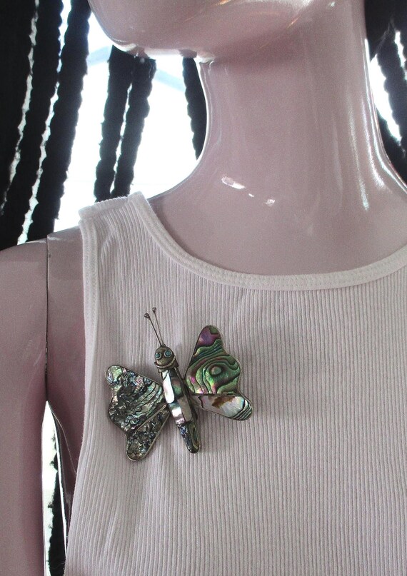 Butterfly, Abalone, Vintage Abalone Butterfly Pin… - image 10
