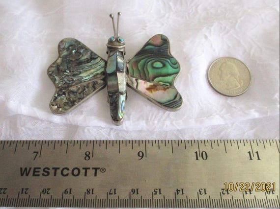 Butterfly, Abalone, Vintage Abalone Butterfly Pin… - image 7