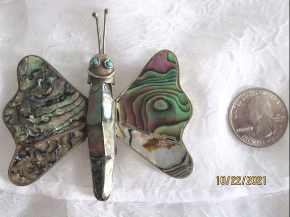 Butterfly, Abalone, Vintage Abalone Butterfly Pin… - image 6