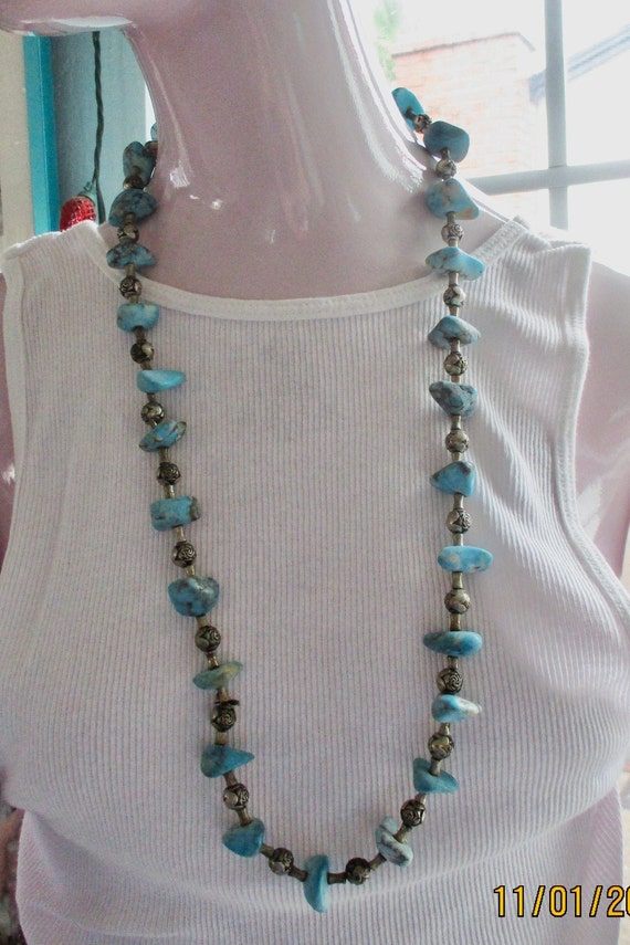 Collier Vintage En Turquoise - Modèle N660 - Bijou Occasion, Pierre Dominante Turquoise
