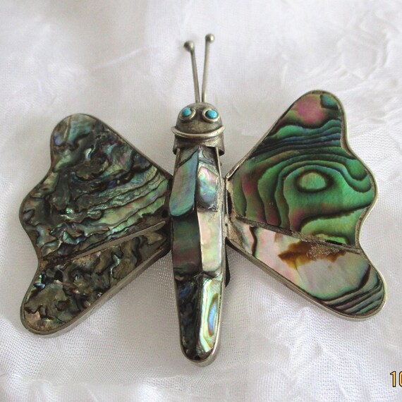 Butterfly, Abalone, Vintage Abalone Butterfly Pin… - image 1
