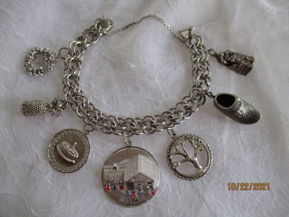 Charm Bracelet, Vintage Sterling Silver Charm Bra… - image 1