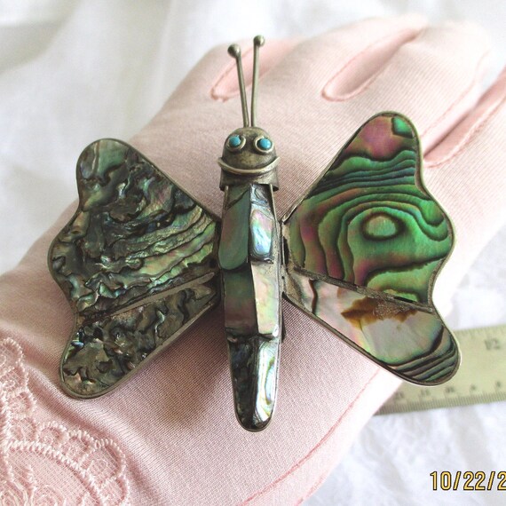 Butterfly, Abalone, Vintage Abalone Butterfly Pin… - image 8