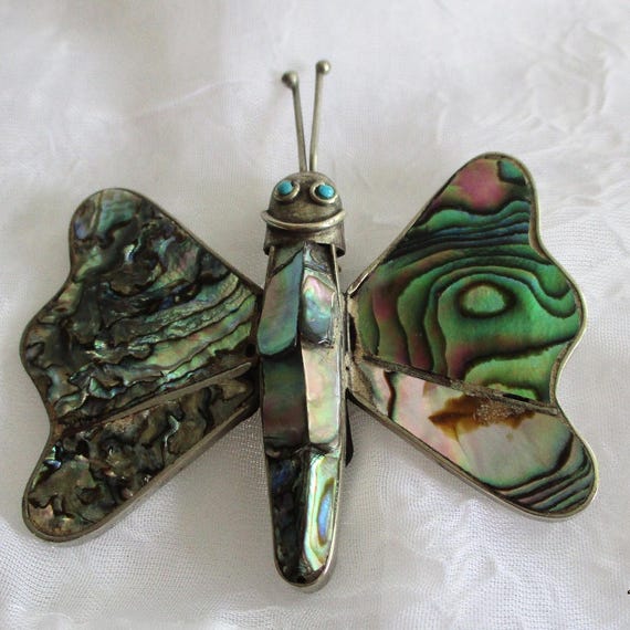 Butterfly, Abalone, Vintage Abalone Butterfly Pin… - image 2