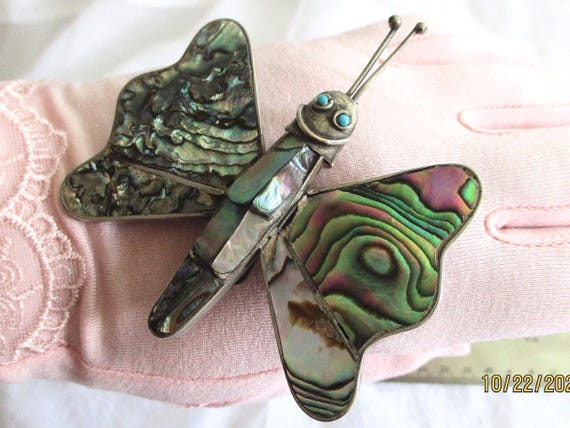 Butterfly, Abalone, Vintage Abalone Butterfly Pin… - image 9
