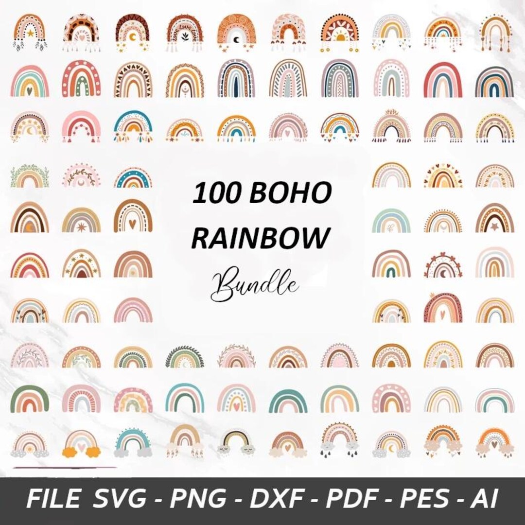 100 Boho Rainbow Svg BUNDLE, Cute Rainbow Svg, Boho Rainbow Clipart ...