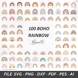 100 Boho Rainbow Svg BUNDLE, Cute Rainbow Svg, Boho Rainbow Clipart, Rainbow Svg, Boho Stickers, Png, Téléchargement numérique