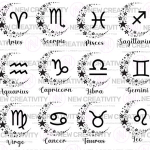 Segni zodiacali, file Svg - Png, Zodiac Sign, Zodiac Sign Clipart Bundle, Segni di astrologia, Segno zodiacale per Cricut