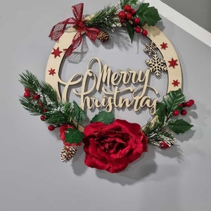 File Svg, Fuori porta buon Natale in formato Svg, tagliato al laser in formato Svg per Natale, cartello per porta rotondo in formato Svg,
