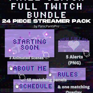 BUNDLE - Pixel Glitch Animated Scenes, Alerts, Panels, Overlay for Twitch/Kick/Trovo Streamers