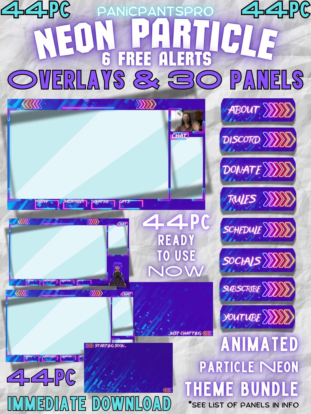 Stream Package Animated Neon & Particle FULL Streamer Bundle With