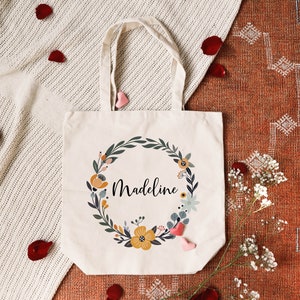 Personalized Canvas Tote Bag, Mother Gift,Bachelorette Party,Bridesmaid gifts,Maid of Honor Wedding gifts,Gift for Mother, Sorority Gifts image 2