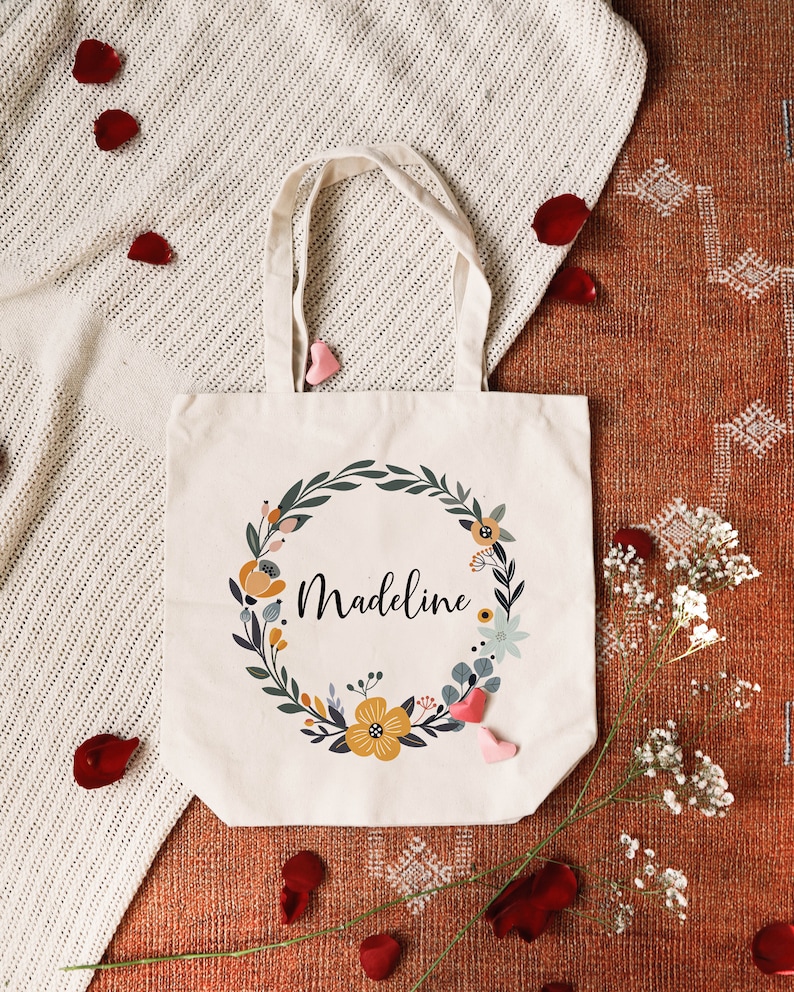 Personalized Canvas Tote Bag, Mother Gift,Bachelorette Party,Bridesmaid gifts,Maid of Honor Wedding gifts,Gift for Mother, Sorority Gifts image 2