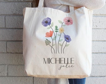 Wildflower Custom Birth flower gift, Personalized Canvas Tote Bag, Birthday gift for her, gift for mom, best friends gifts, Mother gifts