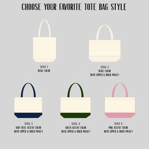 a collection of tote bag styles, each with a different color and pocket design, allowing the viewer to choose their favorite style.