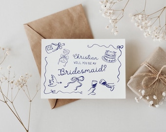Personalized Bridesmaid Proposal Card, Custom Bridal Party Wedding Card