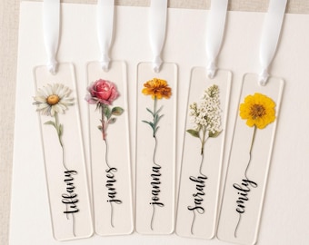 Personalized Birth Month Flower Bookmark, Floral Bookmark for Women, Book lover Gift, Bridesmaid Proposal Gift, Birthday Gifts for Her