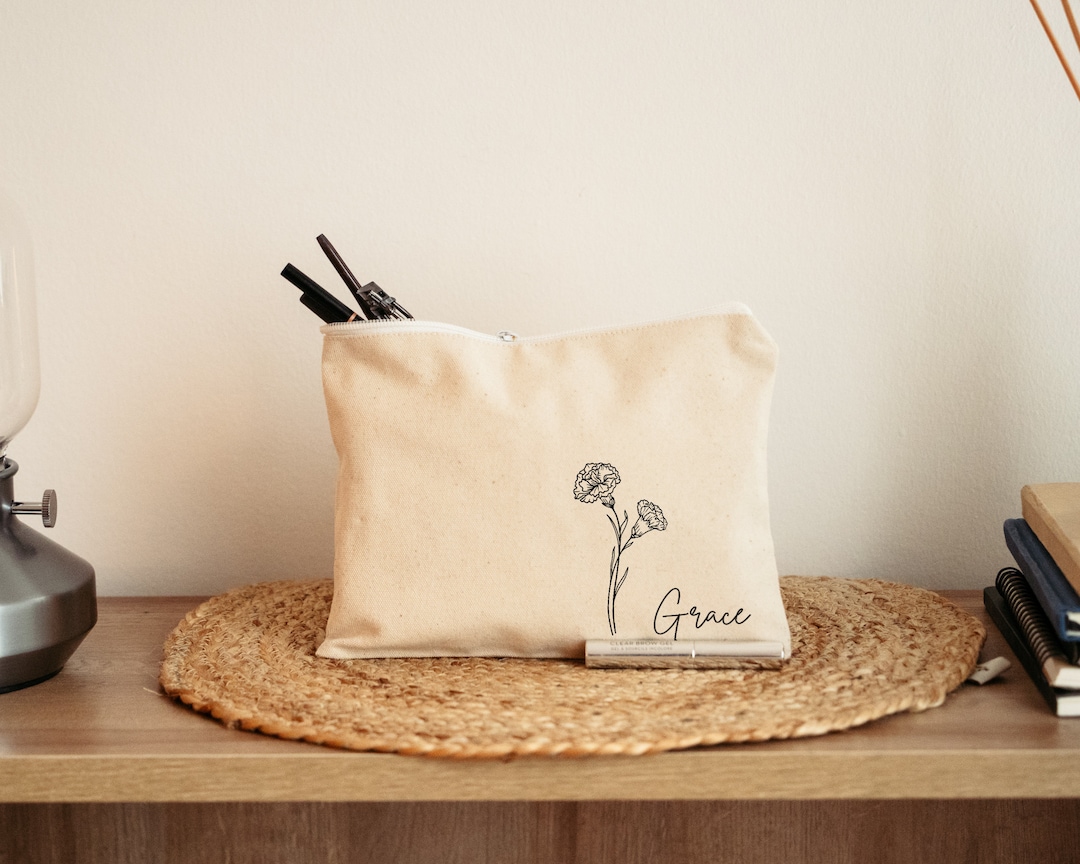 Birth Month Flower Personalized Makeup Bag Christmas Gift for Her, Cosmetic Bag, Birthday Gift ...