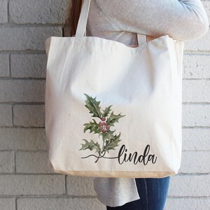 Personalized College Tote Bag, Birth Flower Canvas Book Bag, Custom Name Student Gift for School image 7