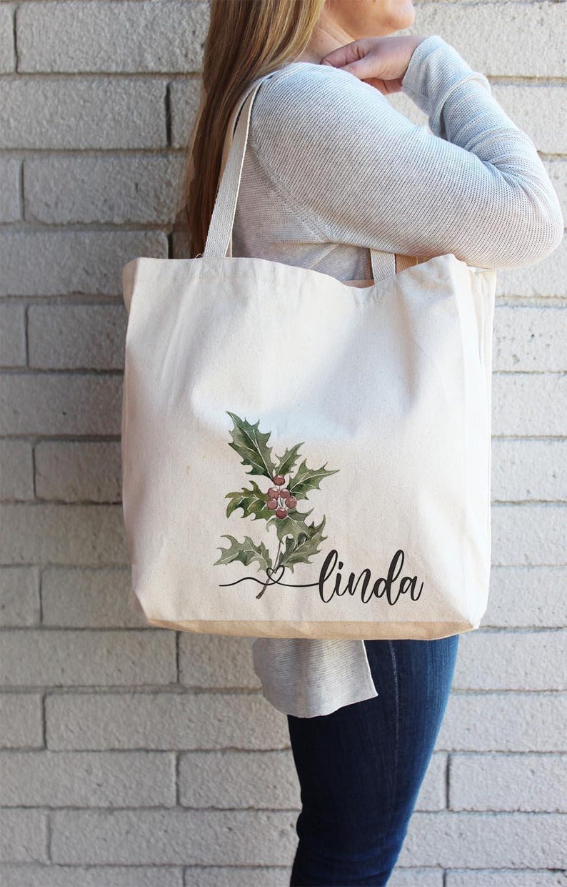 Personalized College Tote Bag, Birth Flower Canvas Book Bag, Custom Name Student Gift for School image 7