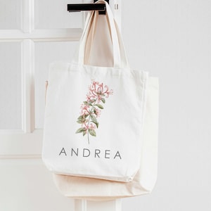 Birth Flower Canvas Tote Bag| Mom purse alternative Birthday Gift for her| Best Friends Gift| Coworker travel bag Gift| Back to school Gift