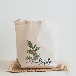 Personalized College Tote Bag, Birth Flower Canvas Book Bag, Custom Name Student Gift for School image 3