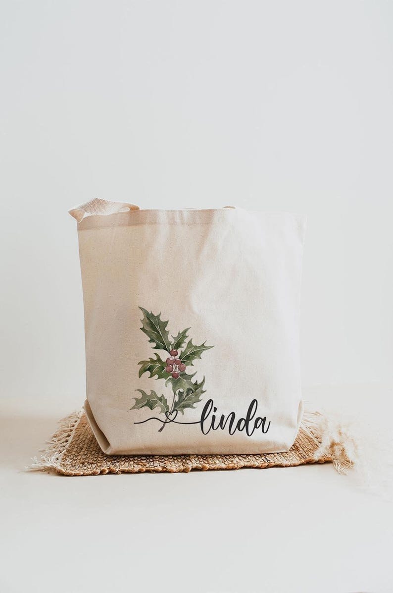 Personalized College Tote Bag, Birth Flower Canvas Book Bag, Custom Name Student Gift for School image 3