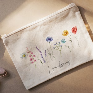 Wild Flower Canvas Makeup Bag – Personalized Gift for Bridesmaids, Mom, or Urban Women | Perfect for Weddings, Birthdays, or Everyday Use