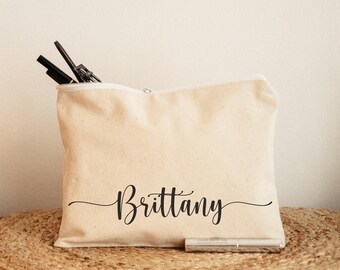 Custom Canvas Makeup Bag: Personalized Travel Cosmetic Pouch Birthday gift for her