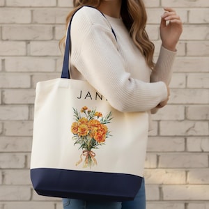 October Birth Flower Canvas Tote Bag: Personalized Birthday Gift