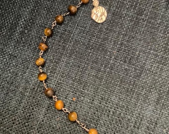 Saint Joseph Perlen ein Jahrzehnt Rosenkranz Schlüsselanhänger - braune Waschperlen