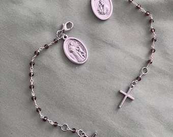 Heiliger Franziskus und Heiliger Antonius (doppelseitige Medaille) ein Jahrzehnt Clip Rosenkranz - braune rondelleförmige Perlen