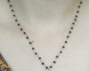 Heilige Gemma Galgani - schwarze rondelle förmige Perlenhalskette - Farbe: silber