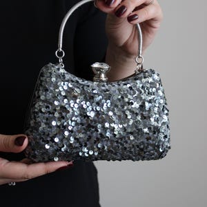 Handmade Evening Bag with Crystal Clasp – One or Double Side Sequins Option– Glam Purse for Wedding or Prom