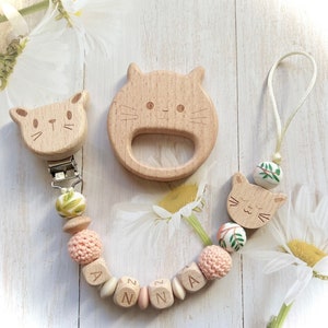 Personalized cat pacifier clip or set