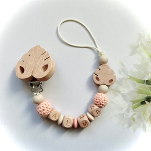 Personalized monstera pacifier clip