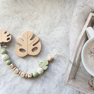 Personalized monstera pacifier clip