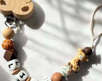 Pinza para chupete de madera personalizada – Pinza para chupete de jirafa – Regalo para bebé hecho a mano
