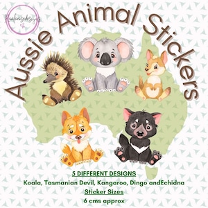 Aussie Animal Stickers: Koala, Kangaroo, Dingo - Set of 5