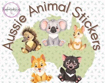 Aussie Animal Stickers, Set of Five, Glossy, Matte, Cute Sticker, Small Gift, Animals Stickers, Sticker Pack, Australia, Koala, Kangaroo