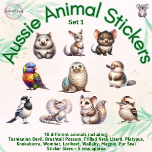 Adesivos de animais australianos, animais australianos, brilhante, fosco, conjunto 1, decoração de laptop, adesivo de animal, pacote de adesivos, Austrália, adesivo de planejador