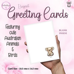 Cartão de felicitações com animais australianos, cartão em branco, cartão minimalista, coala, coleção de animais australianos fofos, kookaburra, gambá, cartão para todas as ocasiões