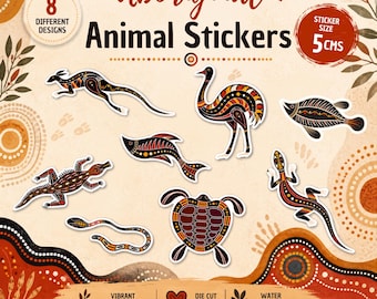 Aboriginal Animal Stickers: Aussie Art, Glossy/Matte/Holographic Die Cuts