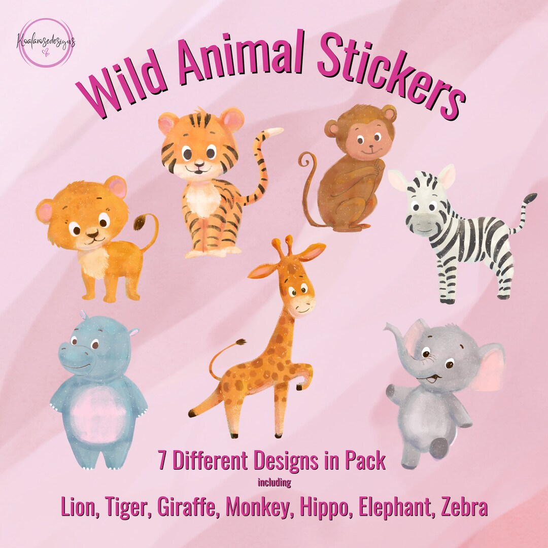 Wild Animal Sticker Set Cute Jungle Animal Stickers Sticker Etsy