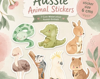 Aussie Animal Stickers: Watercolor Kangaroo, Emu, Quokka Pack